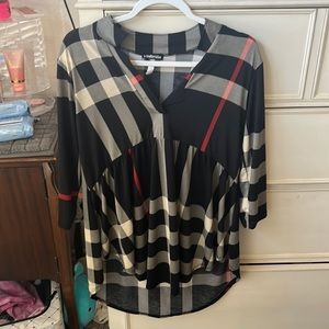 Heimish black top with cream and red stripes